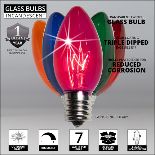 25 Pack C9 Red Random Twinkling Replacement Flasher Bulbs