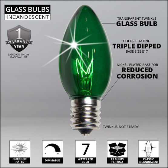C9 Light Bulb, Green Twinkle