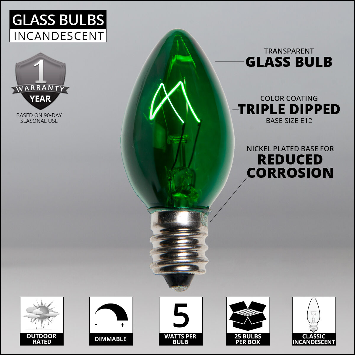 C7 Light Bulb, Green - Yard Envy