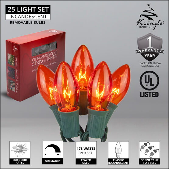 C9 Commercial String Lights, Amber Bulbs