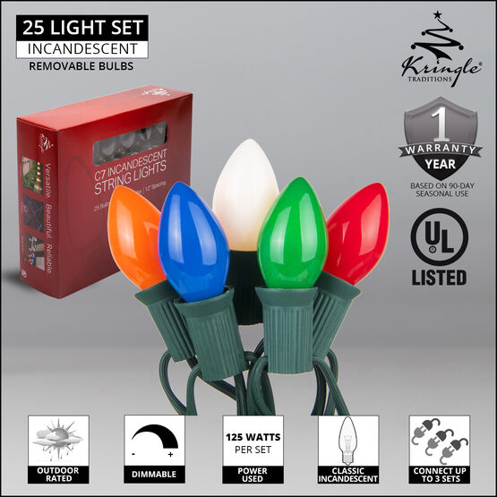 C7 Commercial String Lights, Opaque Multicolor Bulbs