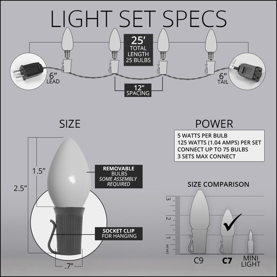 C7 Commercial String Lights, Opaque White Bulbs