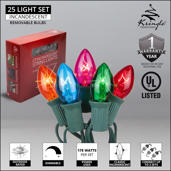 C7 Commercial String Lights, Twinkle Multicolor Bulbs