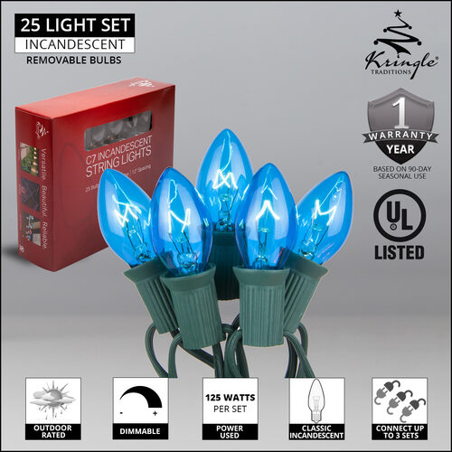 C7 Commercial String Lights, Blue Bulbs - Yard Envy