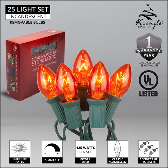 C7 Commercial String Lights, Amber Bulbs