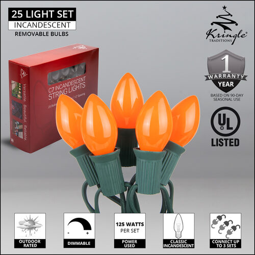 C7 Commercial String Lights, Opaque Orange Bulbs Yard Envy