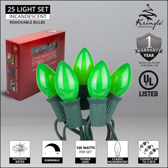 C7 Commercial String Lights, Opaque Green Bulbs