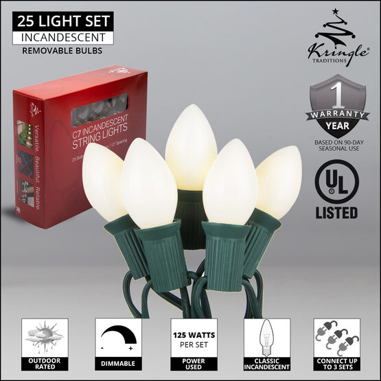 C7 Commercial String Lights, Opaque White Bulbs