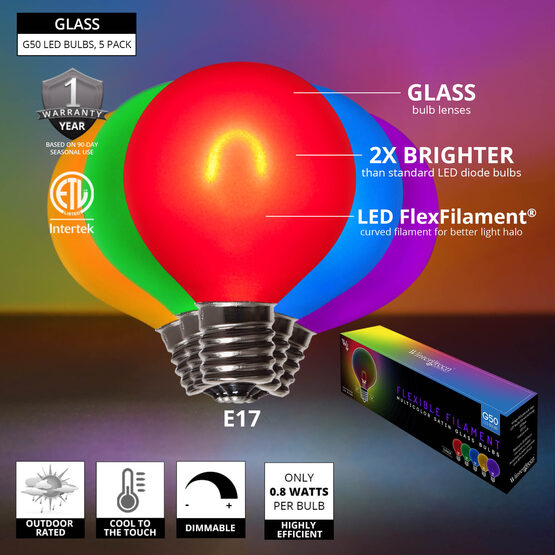G50 120V FlexFilament TM Vintage LED Light Bulb, Multicolor Satin Glass Intermediate E17 Base
