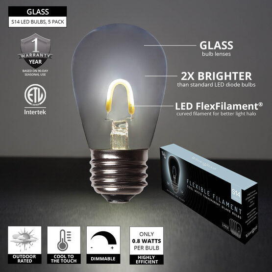 S14 FlexFilament TM Vintage LED Light Bulb, Cool White Transparent Glass