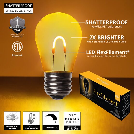 S14 Shatterproof FlexFilament Vintage LED Light Bulb, Gold