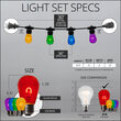 30' Commercial Patio String Light Set, 10 Multicolor S14 FlexFilament LED Glass Bulbs, Black Wire