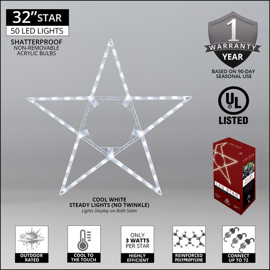 32" LED 5 Point Folding Star, Cool White Lights 