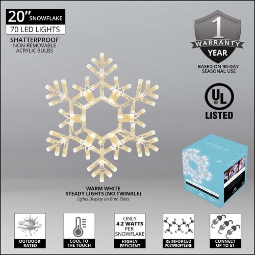 20" LED Folding Snowflake, Warm White Lights