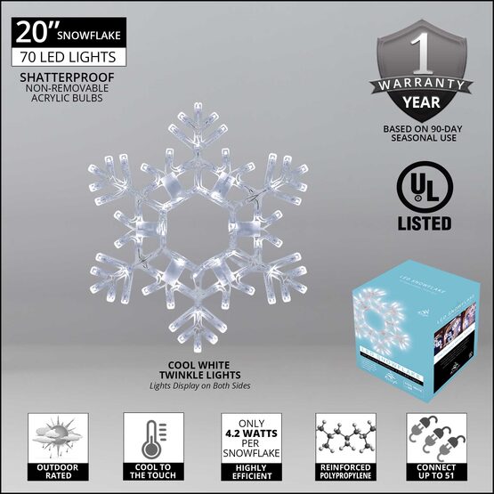 20" LED Folding Snowflake, Cool White Twinkle Lights