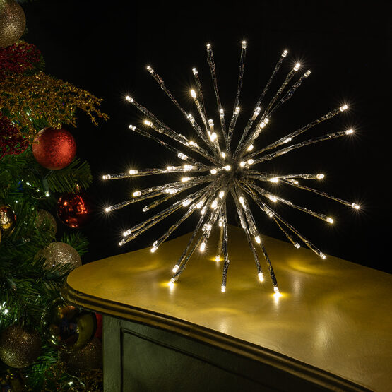 12" Silver Starburst LED Lighted Branches, Warm White Twinkle Lights, 1 pc