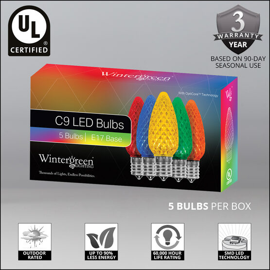 C9 OptiCore LED Replacement Light Bulbs, Multicolor