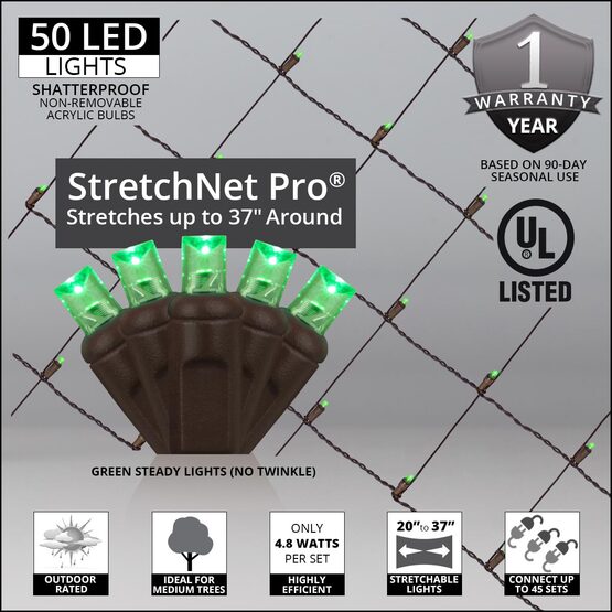 LED StretchNet Pro Trunk Wrap Lights, 20" x 45", Green, Brown Wire