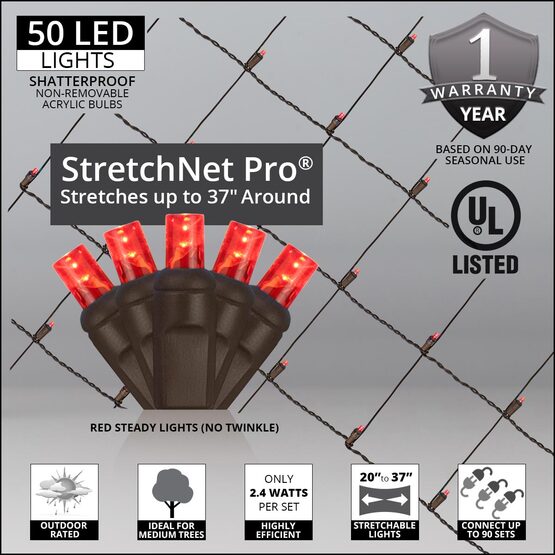 LED StretchNet Pro Trunk Wrap Lights, 20" x 45", Red, Brown Wire