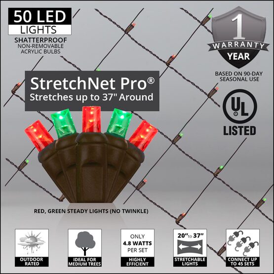 LED StretchNet Pro Trunk Wrap Lights, 20" x 45", Red, Green, Brown Wire