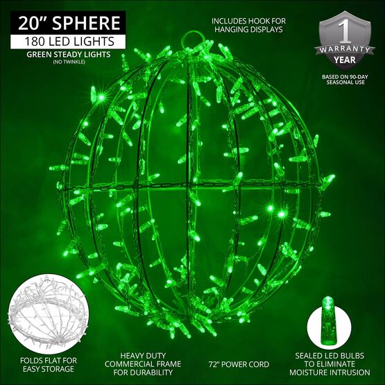 20" Commercial Mega Sphere Light Ball, Fold Flat Green LED