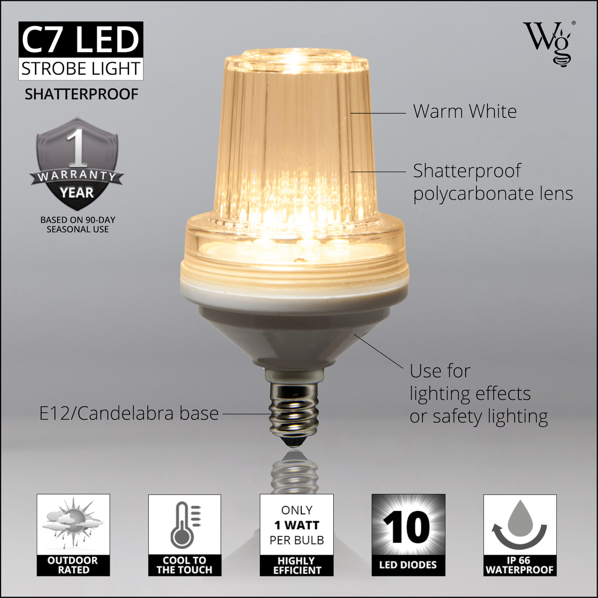 Wintergreen Lighting&reg C7 LED Light Bulb, Warm White Strobe
