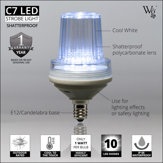 Wintergreen Lighting&reg C7 LED Light Bulb, Cool White Strobe