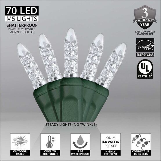 24' LED Mini String Lights, Cool White, Green Wire