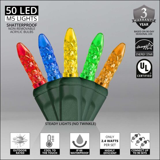17' LED Mini String Lights, Multicolor, Green Wire