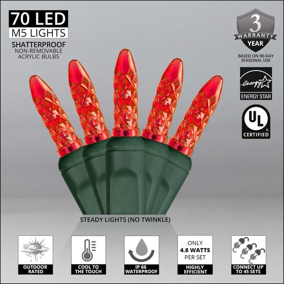 24' LED Mini String Lights, Red, Green Wire