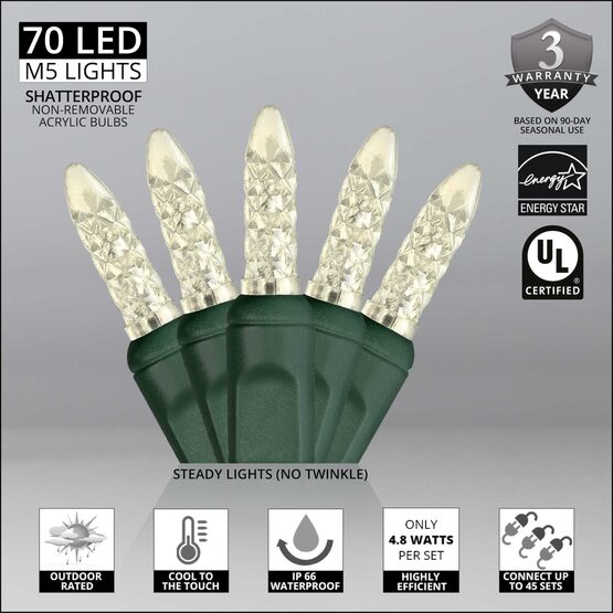 24' LED Mini String Lights, Warm White, Green Wire