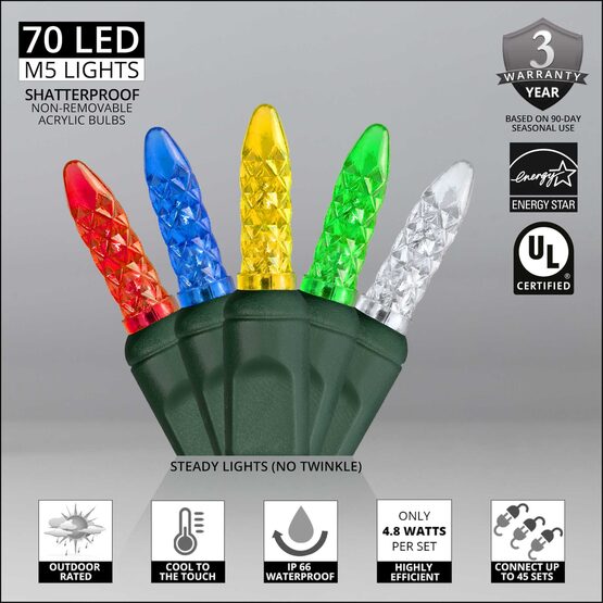 24' LED Mini String Lights, Multicolor, Green Wire