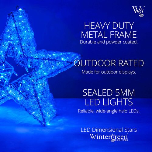 24" Wintergreen Lighting LED Five Point Dimensional Star, Blue Lights