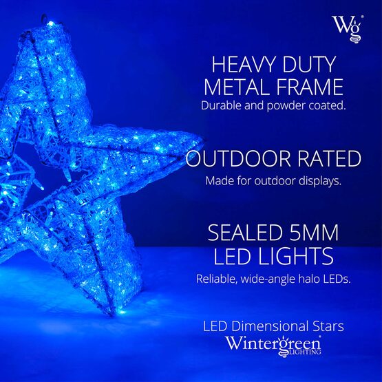 24" Wintergreen Lighting LED Five Point Dimensional Star, Blue Lights