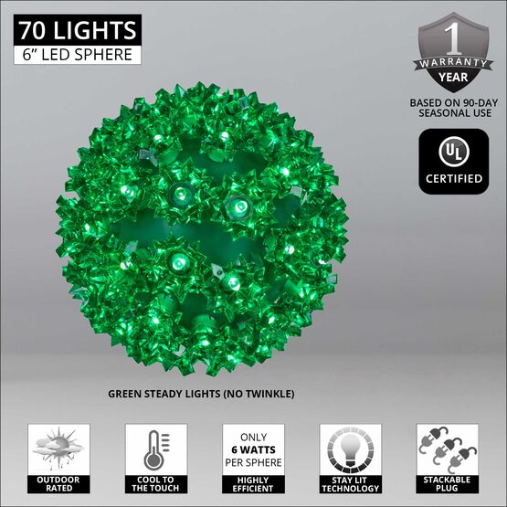 6" Light Sphere, 70 Green LED Lights