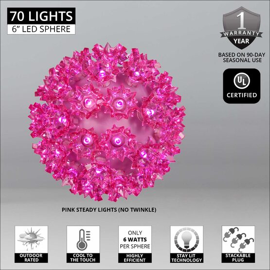 6" Light Sphere, 70 Pink LED Lights
