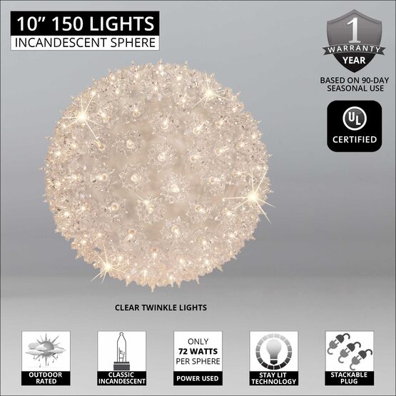 10" Light Sphere, 150 Twinkle Clear Lights