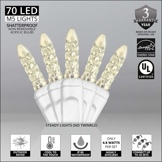 24' LED Mini String Lights, Warm White, White Wire