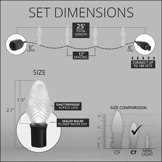 C7 Commercial LED String Lights, Warm White Twinkle, Green Wire