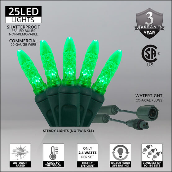 M5 Commercial LED String Lights, Green, Green Wire