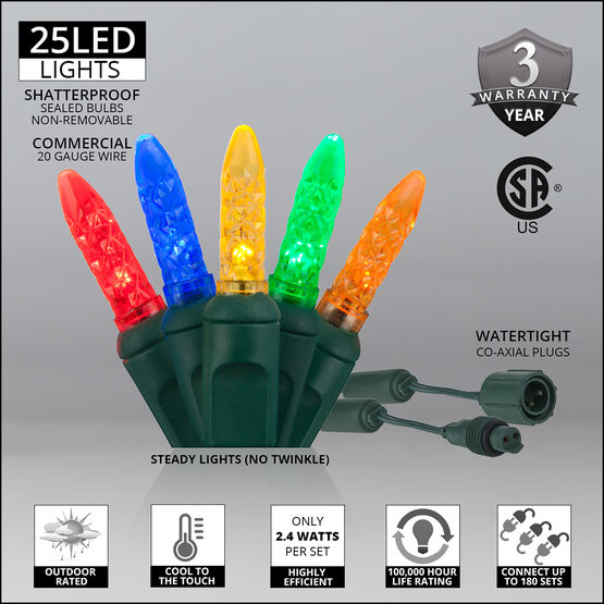 M5 Commercial LED String Lights, Multicolor, Green Wire