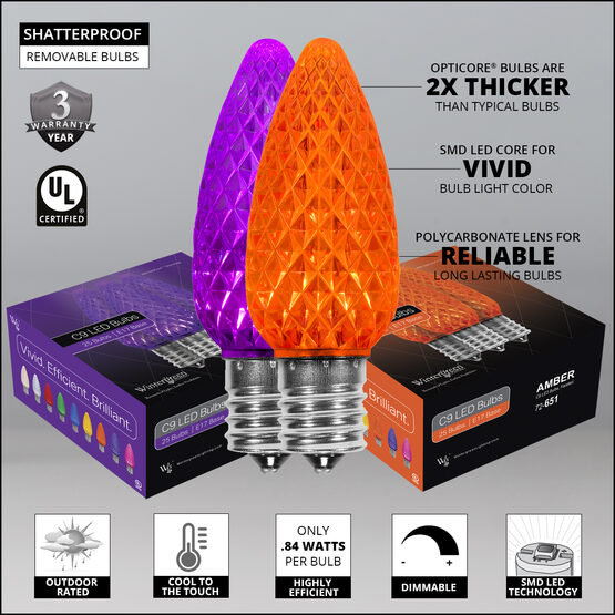 OptiCore C9 LED Walkway Lights, Amber / Purple, 4.5" Stakes, 100'