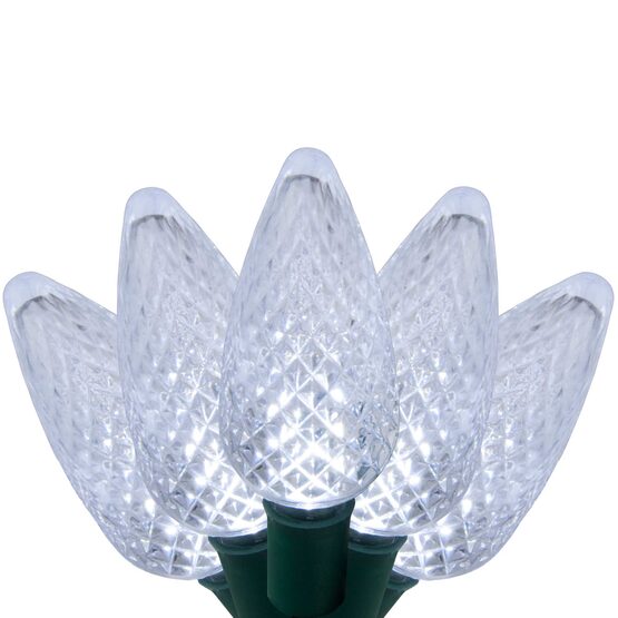 17' C9 LED String Lights, Cool White, Green Wire