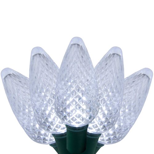 17' C9 LED String Lights, Cool White, Green Wire