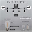 15' Commercial Patio String Light Set, 10 Warm White S14 Vintage Filament LED Shatterproof Bulbs, Suspended, Black Wire