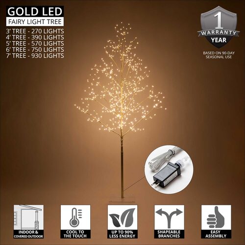 3' Gold Fairy Light Tree, Warm White LED Lights 