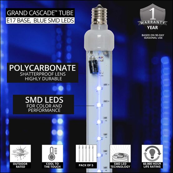 12" T8 120V Grand Cascade SMD LED Light Tubes, Blue Patio Lights