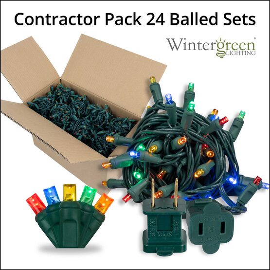24' Wide Angle LED Mini Lights, Multicolor, Green Wire, Contractor Pack