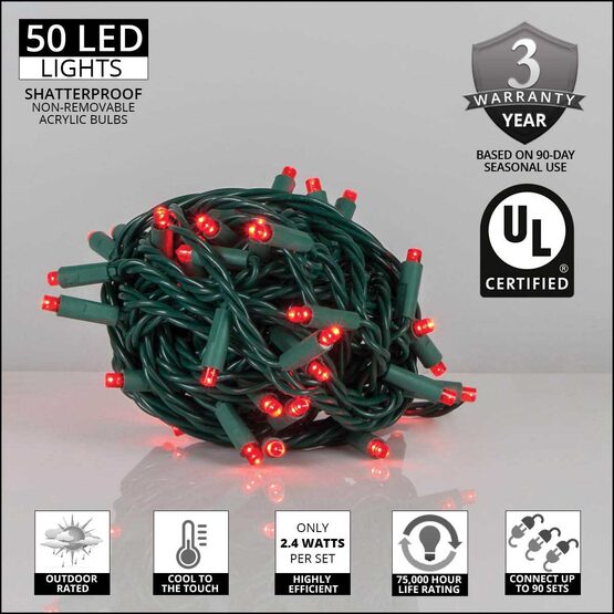 Red Outdoor LED String Lights, 50 ct, 5MM