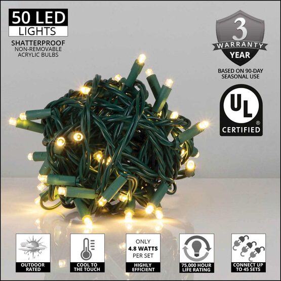 Warm White Outdoor LED String Lights, 50 ct, 5MM